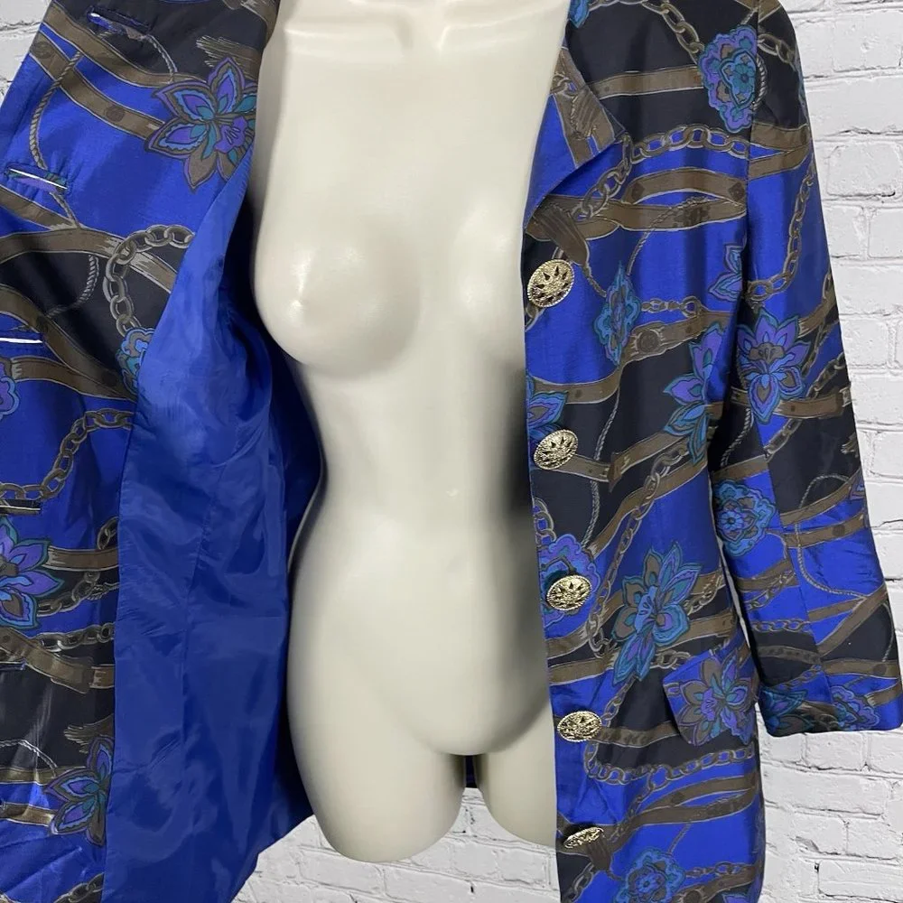 VTG Khanitha Floral 100% Thai Silk Lightweight Padded Blazer Size 36 US Small S